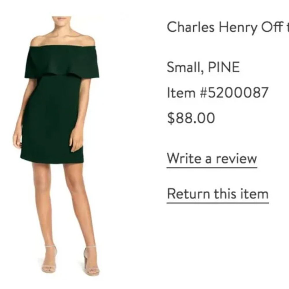 Charles Henry off the Shoulder Dress in Pine Green Size Small (Like New)